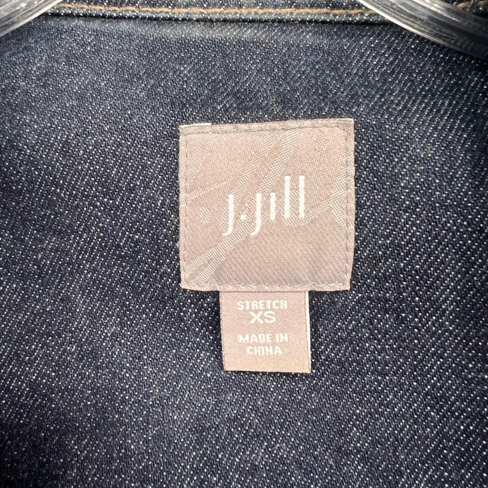 J. Jill Women Dark Wash Stretch Denim Trucker Jacket Indigo XS 3/4 Sleeve - Picture 9 of 10